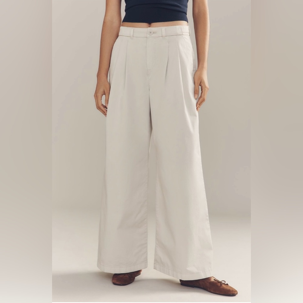 Anthropologie Low Rise Pleated Wide Leg Trousers In: Vaporous Gray - Picture 3 of 7